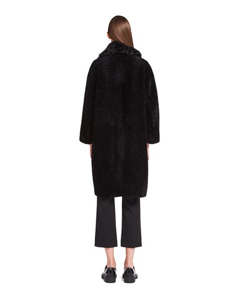 prada snd fur|Black Shearling Fur Coat .